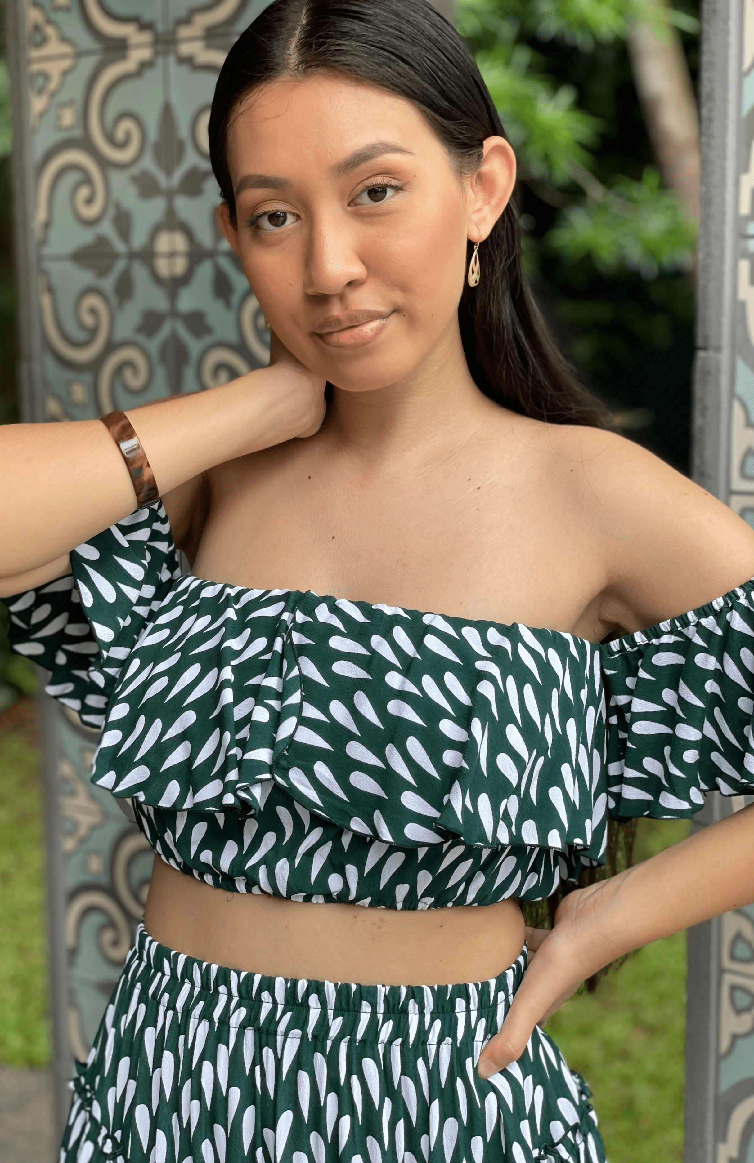 Mosey Emi Crop - Drizzling Emerald Splash Swimwear Tops