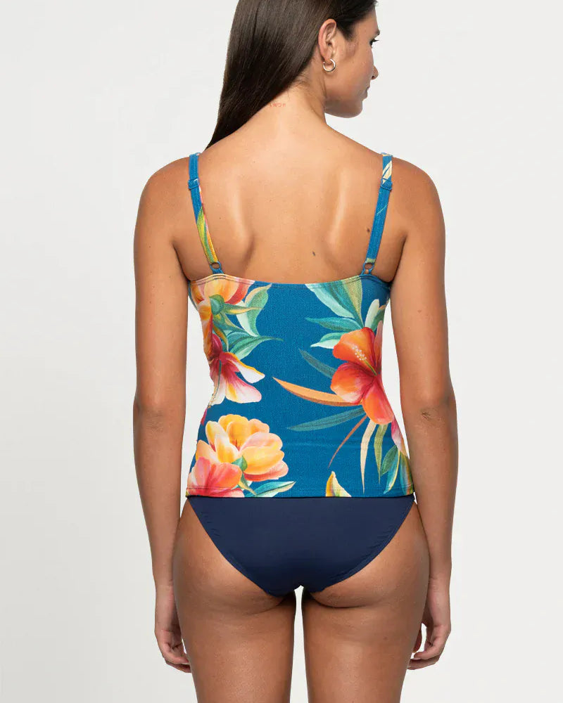 Nip Tuck Swim Nip Tuck Hula Hula Louise Multi Fit Ruched Front Tankini Top - Blue Nip Tuck Hula Hula Louise Multi Fit Ruched Front Tankini Top - Blue Splash Swimwear Tankini Tops