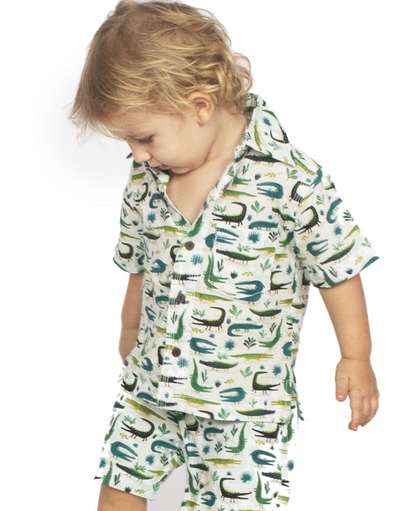 OM Designs kids Boys Cotton Shirt - Crocodiles