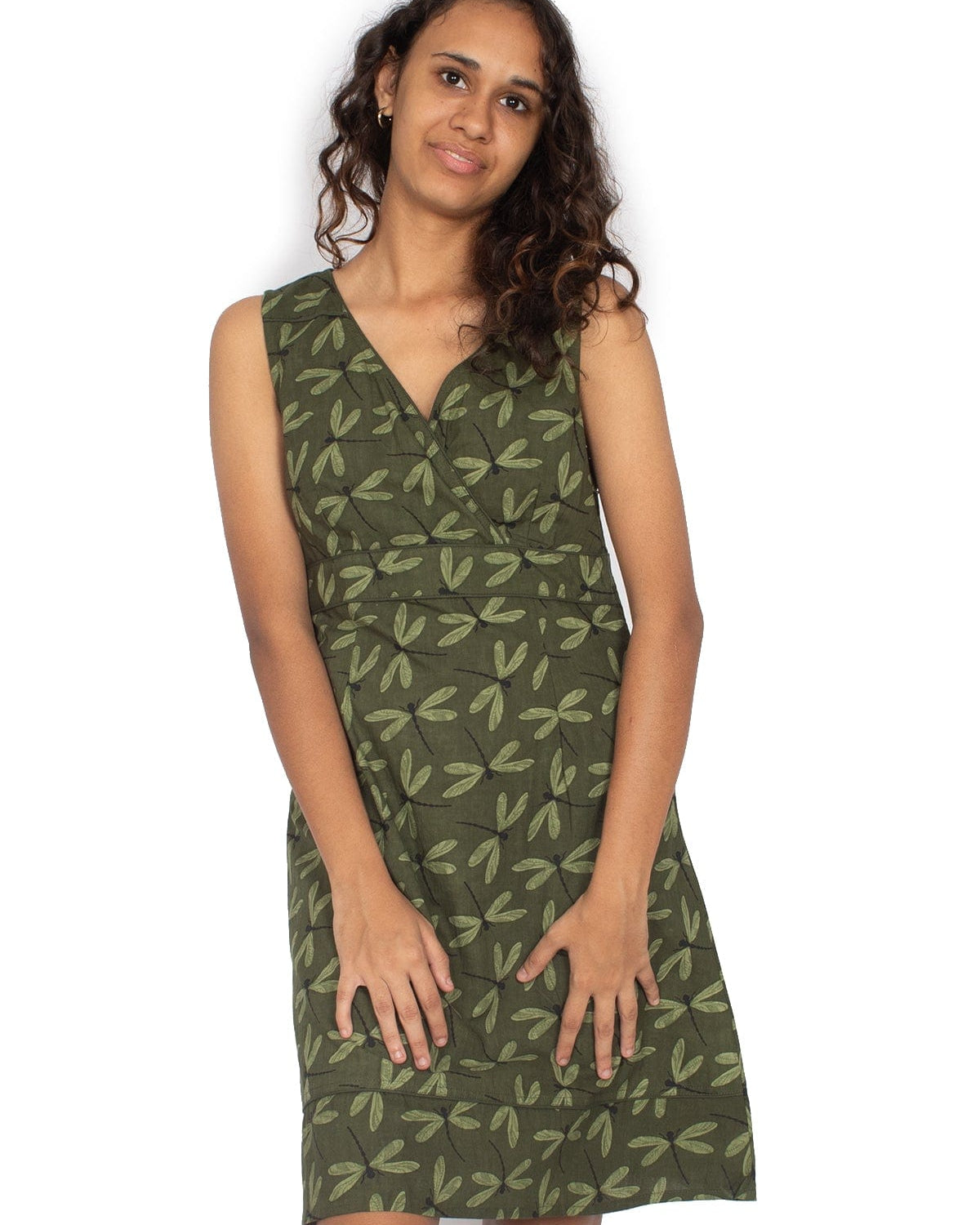 OM Designs Dresses Charly Dress - Olive Dragonfly