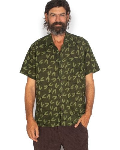 OM Designs Mens Shirt Men's Cotton Shirt - Olive Dragonfly