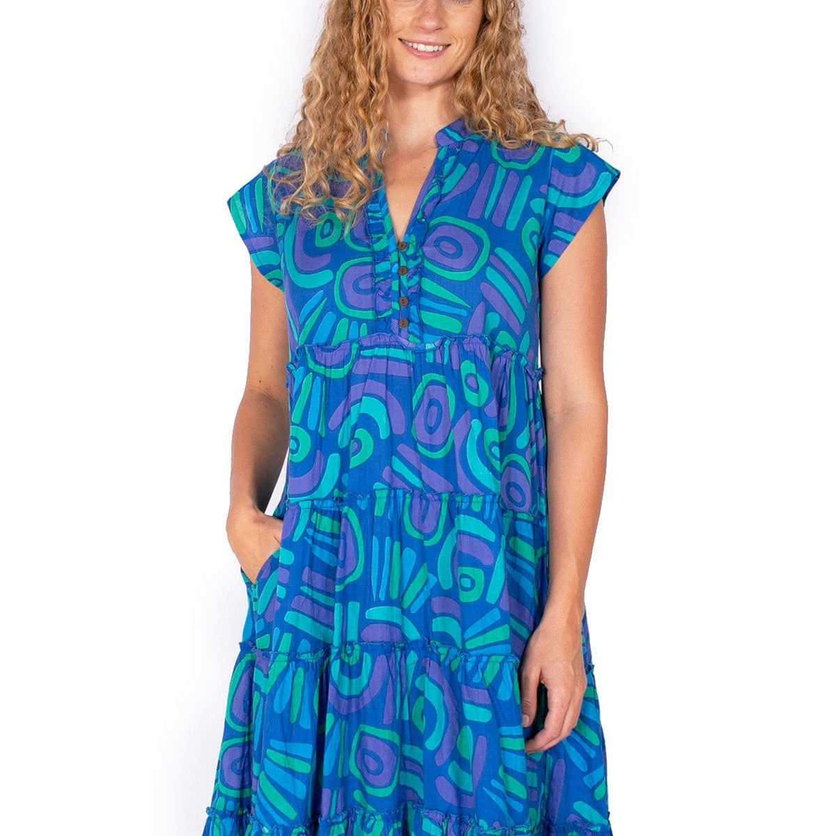 OM Designs Om Design Amore Dress - Abstract Blue Om Design Amore Dress - Abstract Blue Splash Swimwear Womens Clothing