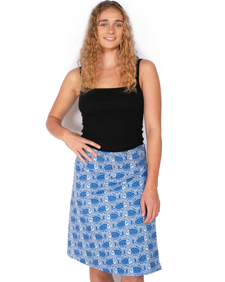 OM Designs Om Design Chameleon Reversible Skirt - Blue Crocs/Blue Fish Om Design Chameleon Reversible Skirt - Blue Crocs/Blue Fish Splash Swimwear Womens Clothing O/S 1000023735