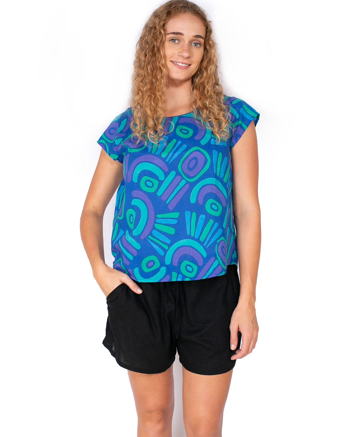 OM Designs OM Design Chloe Top - Abstract Blue OM Design Chloe Top - Abstract Blue Splash Swimwear Womens Clothing