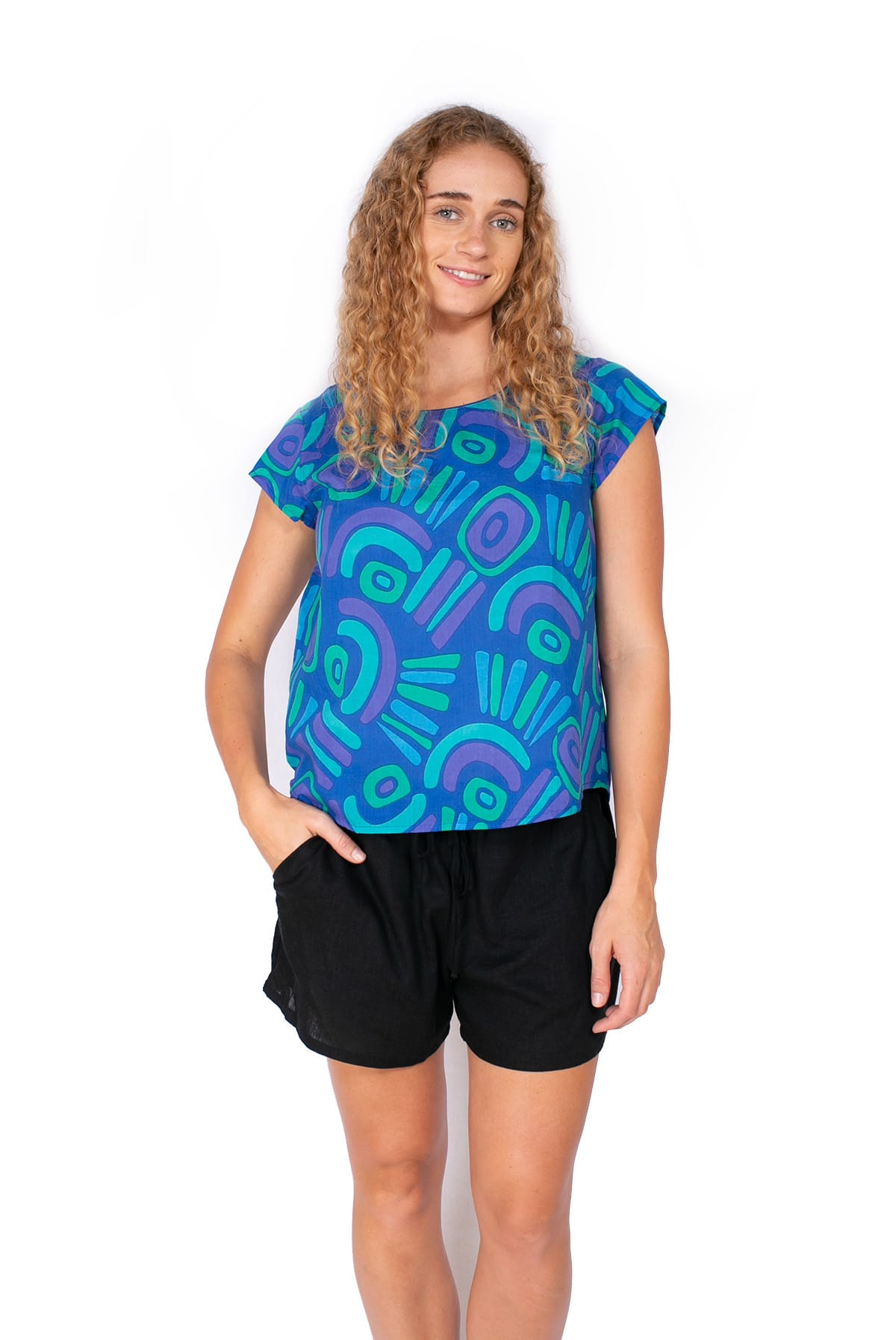 OM Designs OM Design Chloe Top - Abstract Blue OM Design Chloe Top - Abstract Blue Splash Swimwear Womens Clothing