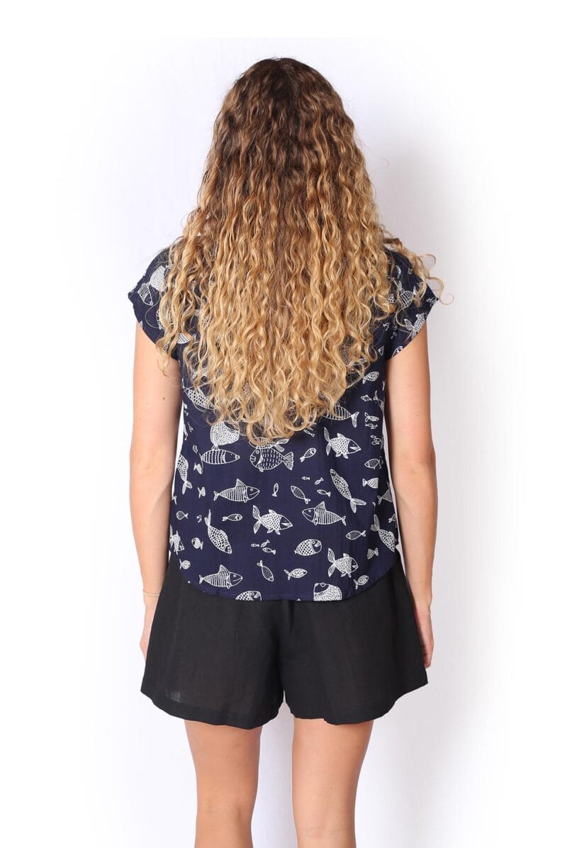 OM Designs OM Design Chloe Top - Navy Fish OM Design Chloe Top - Abstract Blue Splash Swimwear Womens Clothing