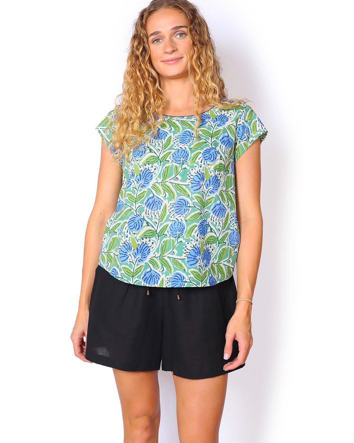 OM Designs OM Design Chloe Top - Pom Pom Blue OM Design Chloe Top - Abstract Blue Splash Swimwear Womens Clothing