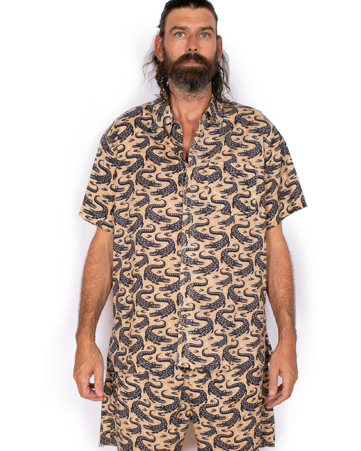 OM Designs Om Design Mens Shirt - Beige Crocs Om Design Mens Shirt - Beige Crocs Splash Swimwear Womens Clothing