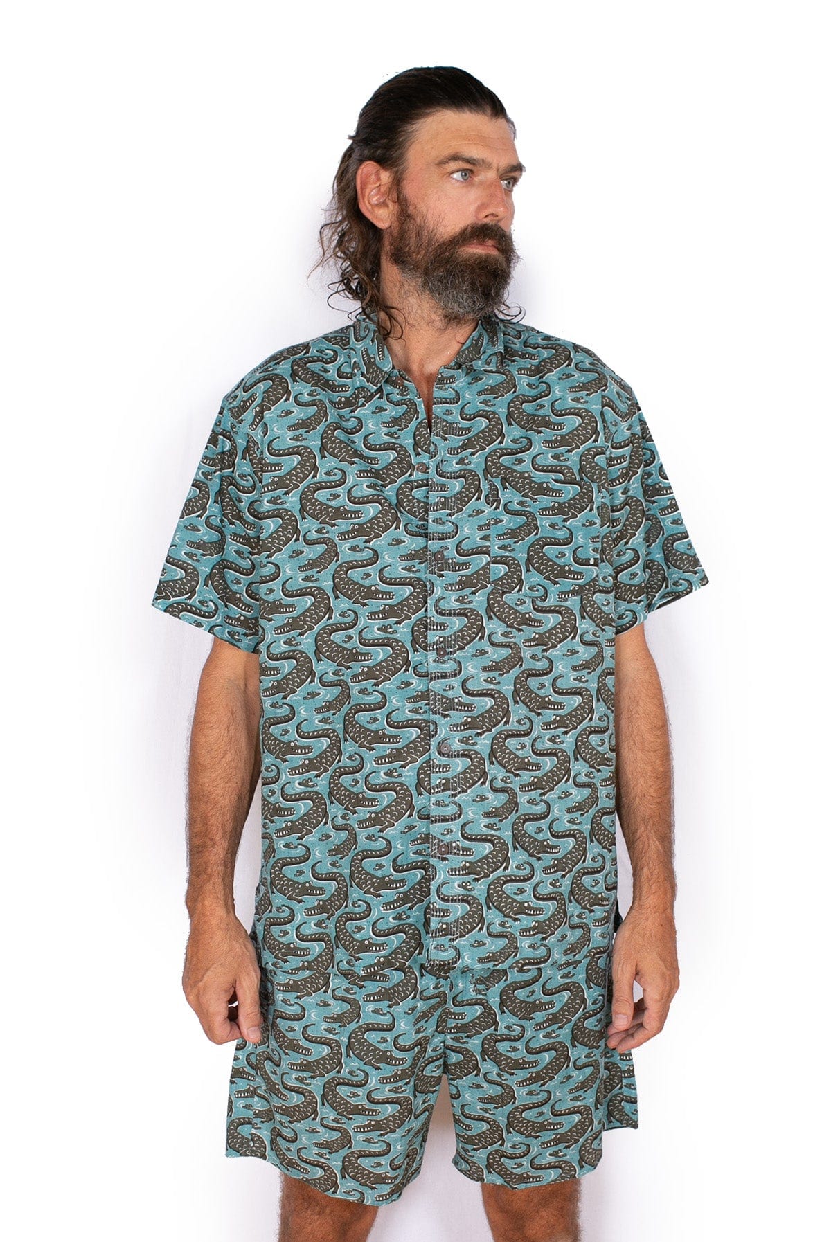 OM Designs Om Design Mens Shirt - Blue Crocs Om Design Mens Shirt - Blue Crocs Splash Swimwear Womens Clothing