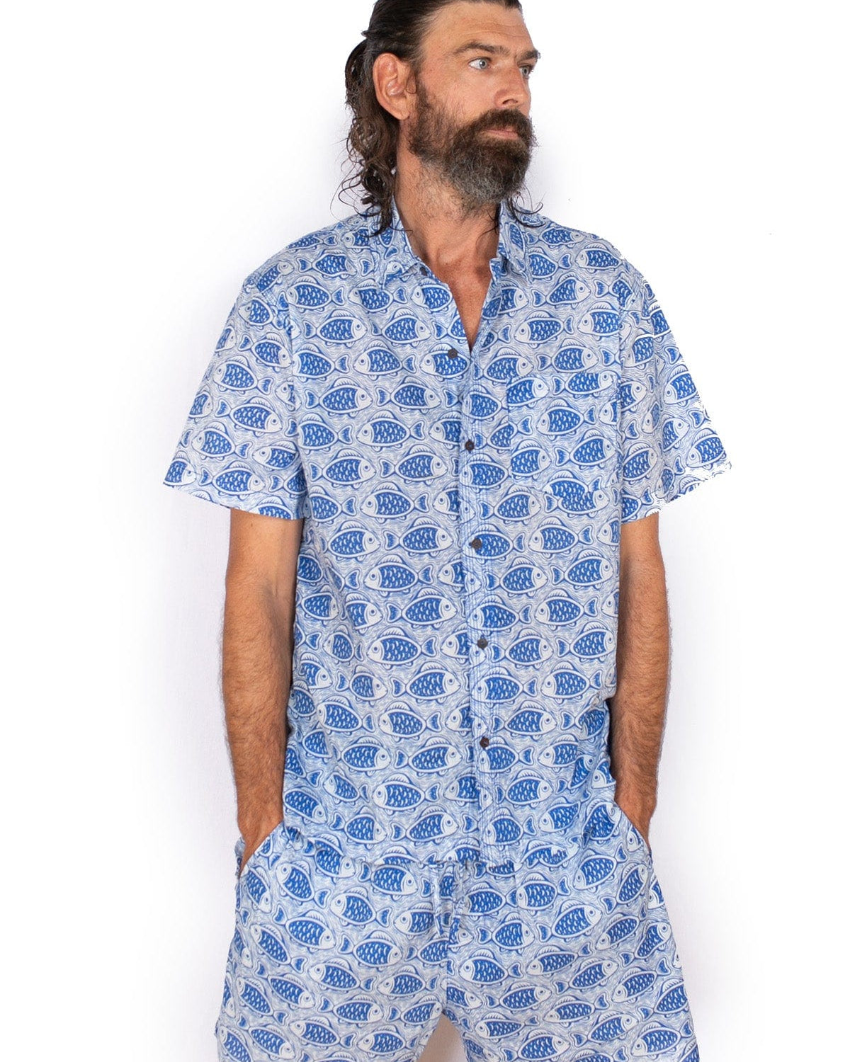 OM Designs Om Design Mens Shirt - Blue Fish Om Design Mens Shirt - Blue Fish Splash Swimwear Womens Clothing