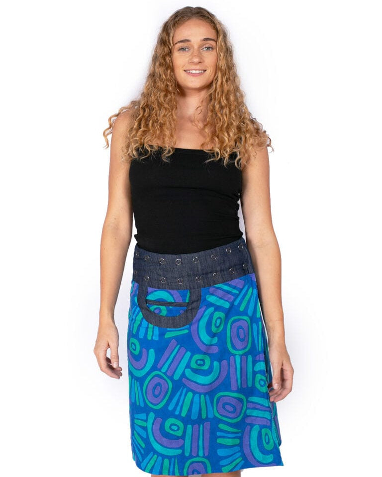 OM Designs Om Design New Energy Skirt (Long)- Abstract Blue/Daisys Black Om Design New Energy Skirt (Long)- Abstract Blue/Daisys Black Splash Swimwear Womens Clothing O/S 1000023726
