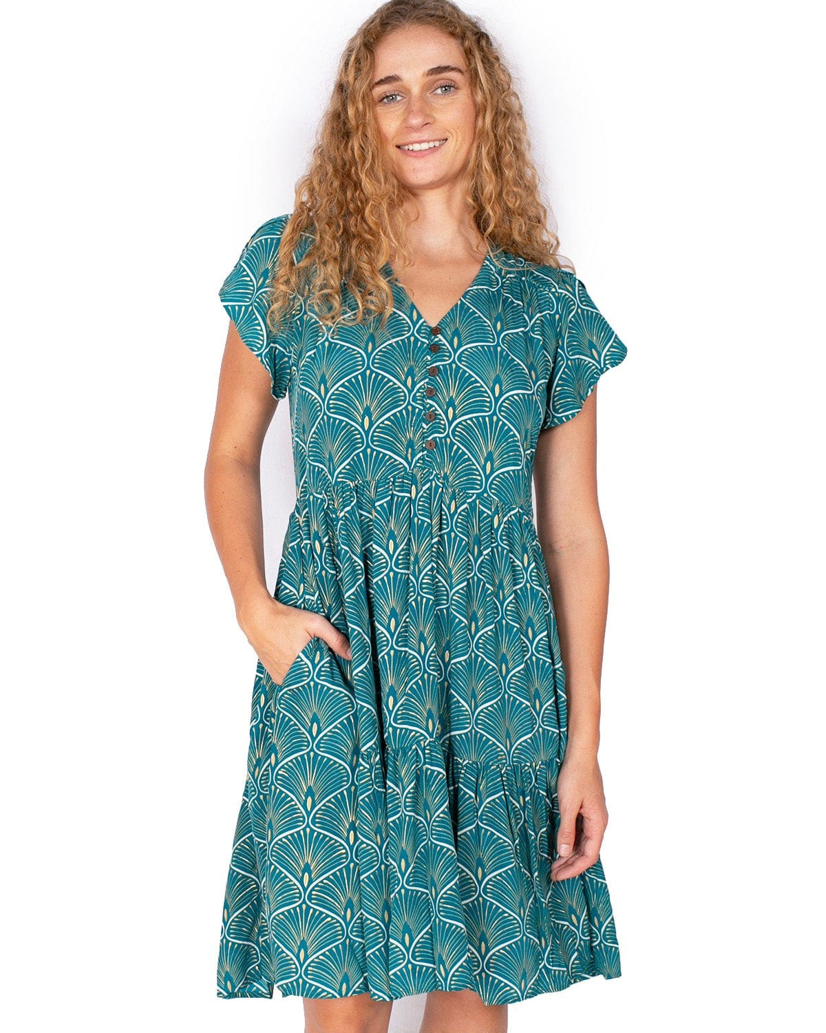 OM Designs Om Design Sasha Dress -Golden Peacock Om Design Sasha Dress -Golden Peacock Splash Swimwear Womens Clothing