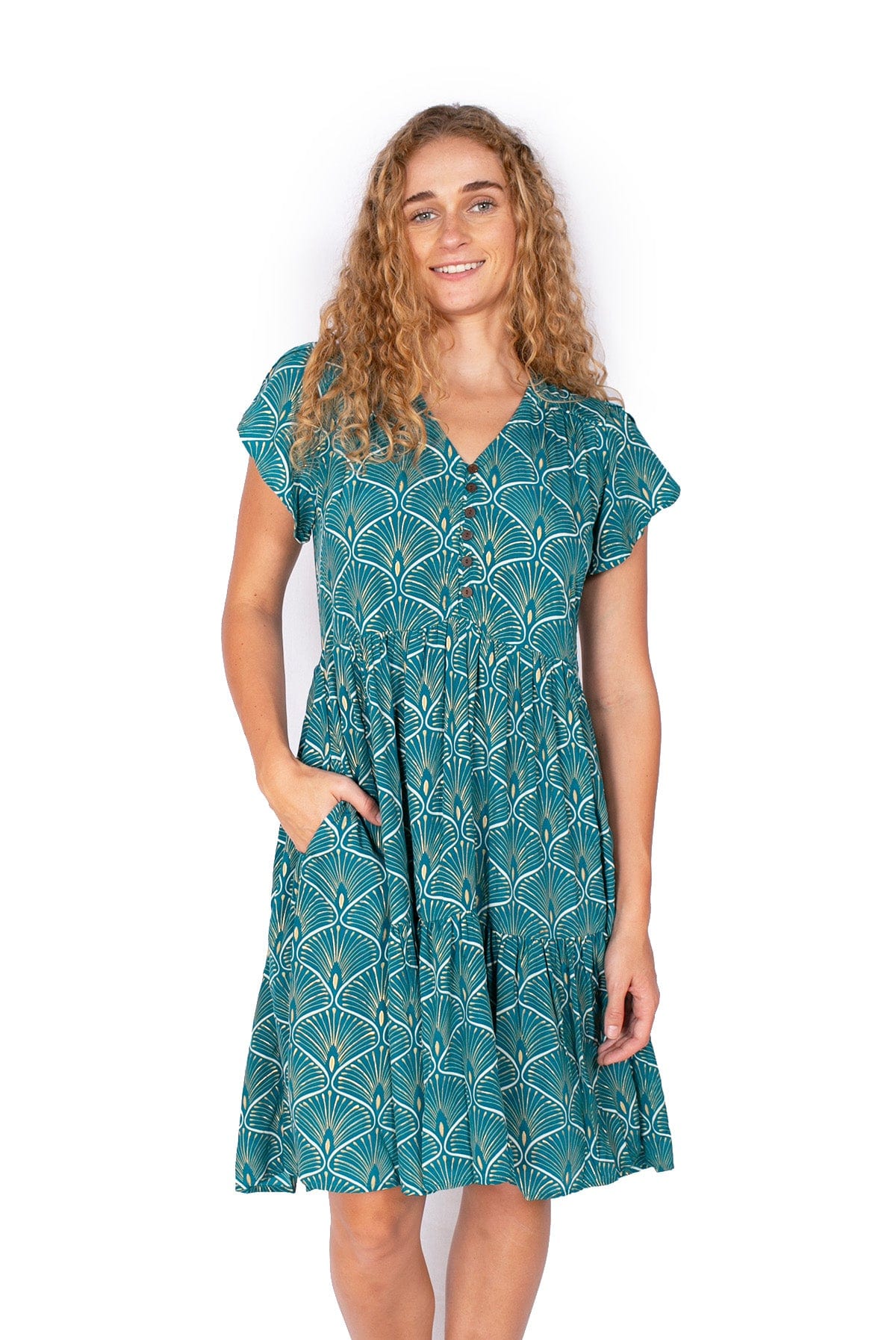 OM Designs Om Design Sasha Dress -Golden Peacock Om Design Sasha Dress -Golden Peacock Splash Swimwear Womens Clothing