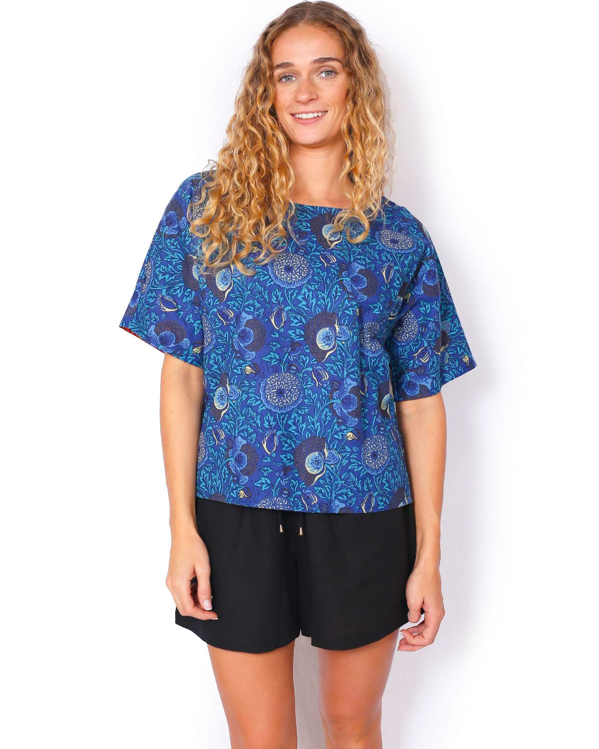OM Designs OM Designs Jaydee Reversible Top - Secret Garden Blue OM Designs Jaydee Reversible Top - Abstract Black / Abstract Blue Splash Swimwear Tops