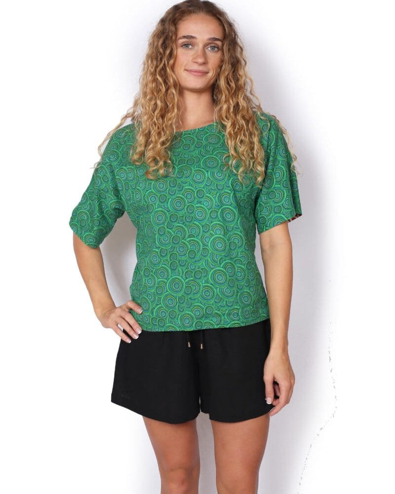 OM Designs OM Designs Jaydee Reversible Top - Thar Desert/ Spiral Green OM Designs Jaydee Reversible Top - Abstract Black / Abstract Blue Splash Swimwear Tops