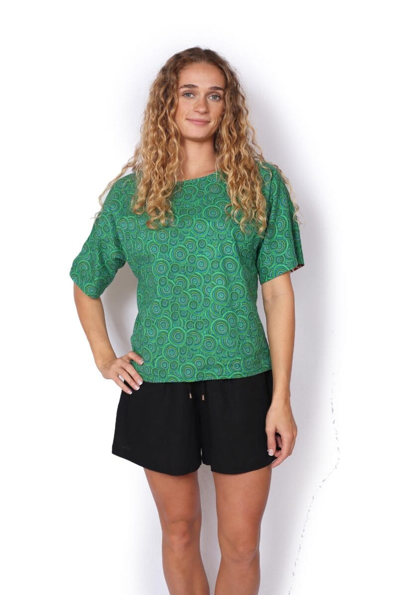 OM Designs OM Designs Jaydee Reversible Top - Thar Desert/ Spiral Green OM Designs Jaydee Reversible Top - Abstract Black / Abstract Blue Splash Swimwear Tops