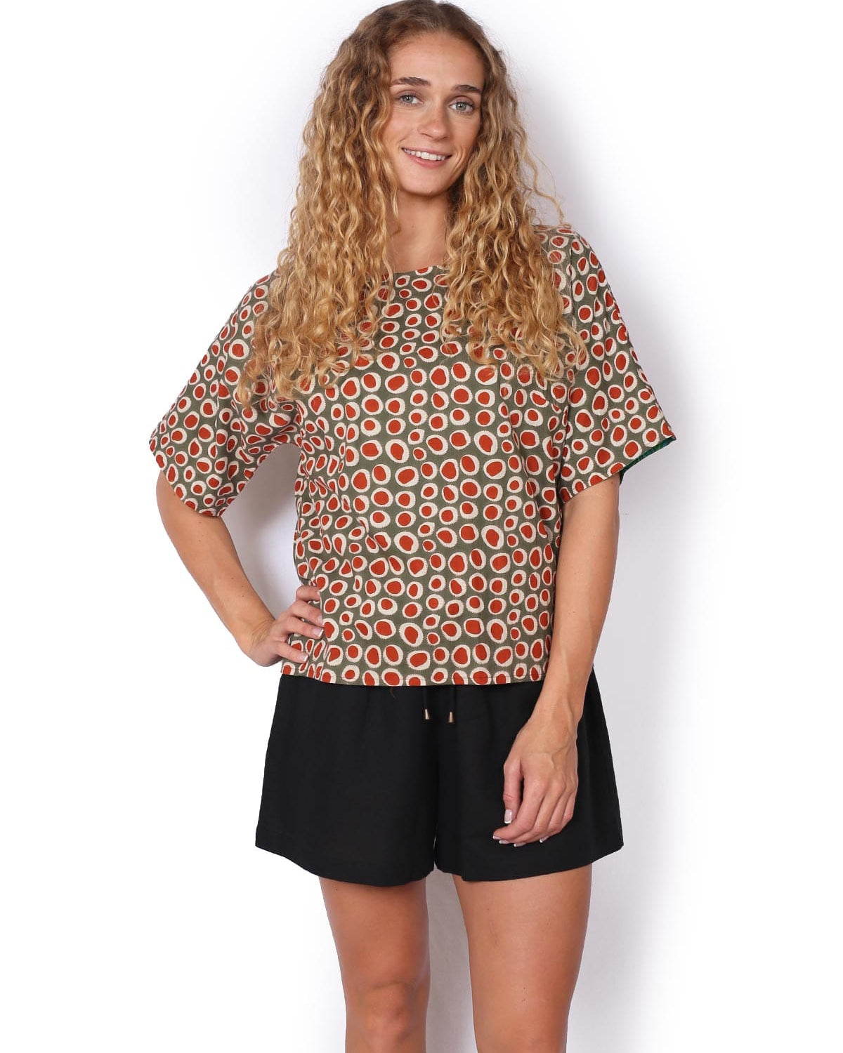 OM Designs OM Designs Jaydee Reversible Top - Thar Desert/ Spiral Green OM Designs Jaydee Reversible Top - Abstract Black / Abstract Blue Splash Swimwear Tops