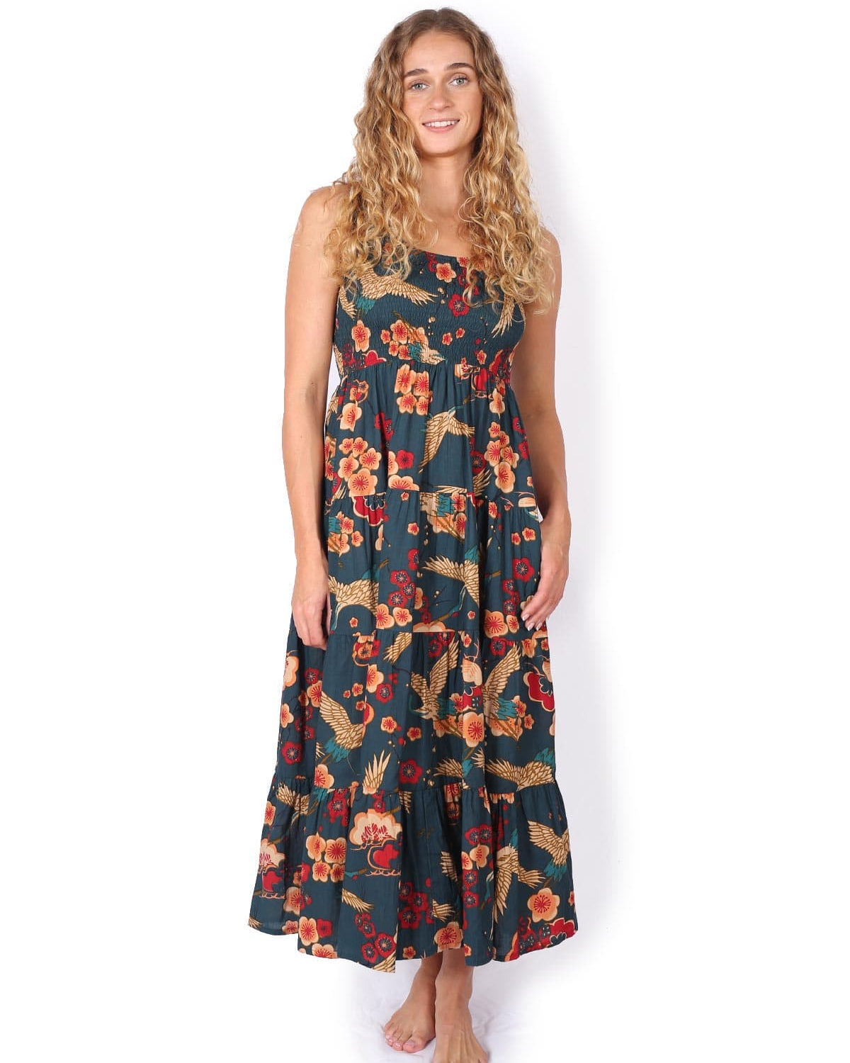 OM Designs OM Designs Long Puri Dress - Cherry Blossom Cranes OM Designs Long Puri Dress - Cherry Blossom Cranes Splash Swimwear Dresses