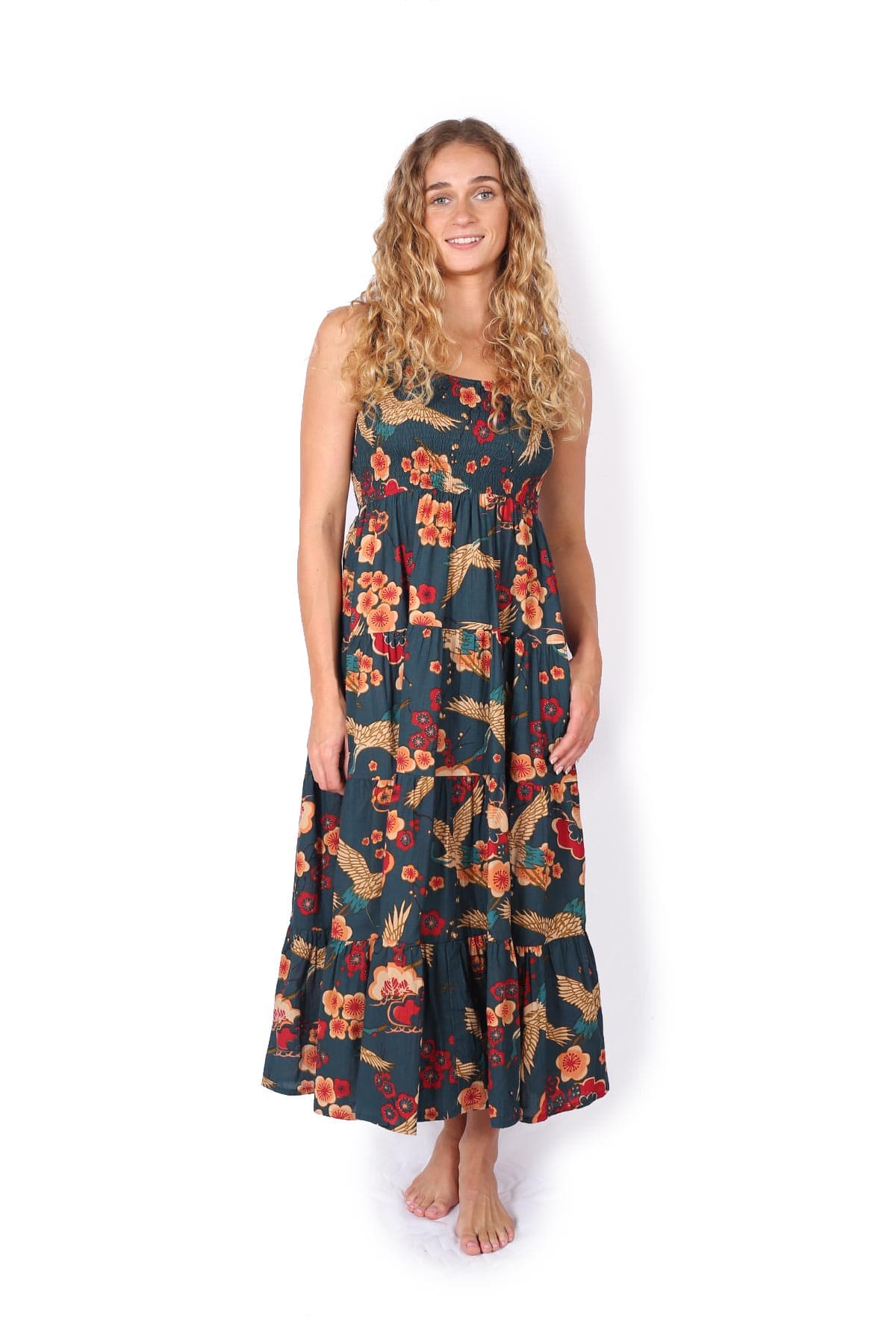 OM Designs OM Designs Long Puri Dress - Cherry Blossom Cranes OM Designs Long Puri Dress - Cherry Blossom Cranes Splash Swimwear Dresses