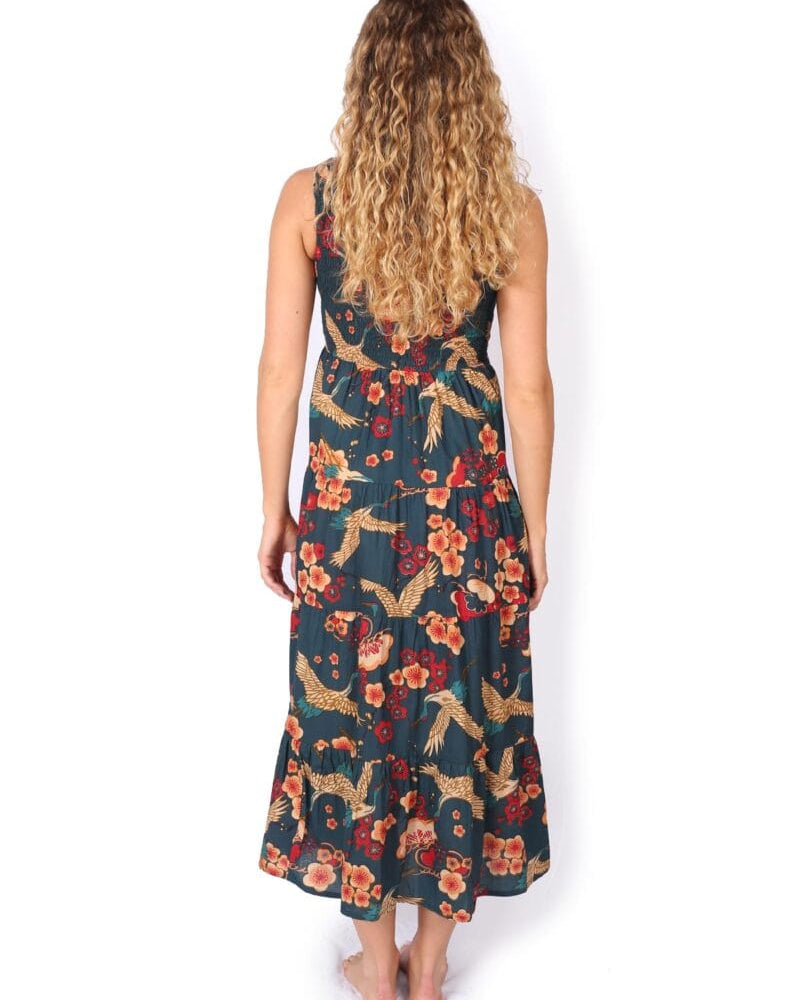 OM Designs OM Designs Long Puri Dress - Cherry Blossom Cranes OM Designs Long Puri Dress - Cherry Blossom Cranes Splash Swimwear Dresses