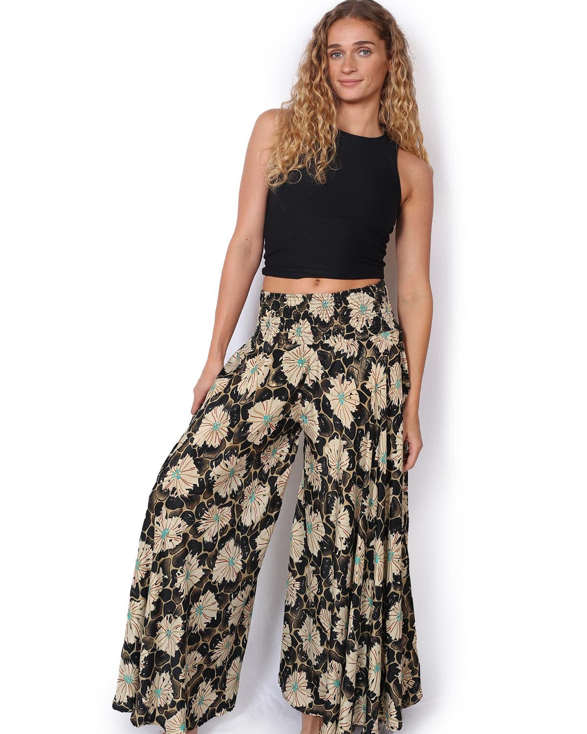 OM Designs OM Designs Meera Pant - Cream Flower Gold OM Designs Meera Pant - Cream Flower Gold Splash Swimwear Womens Pants
