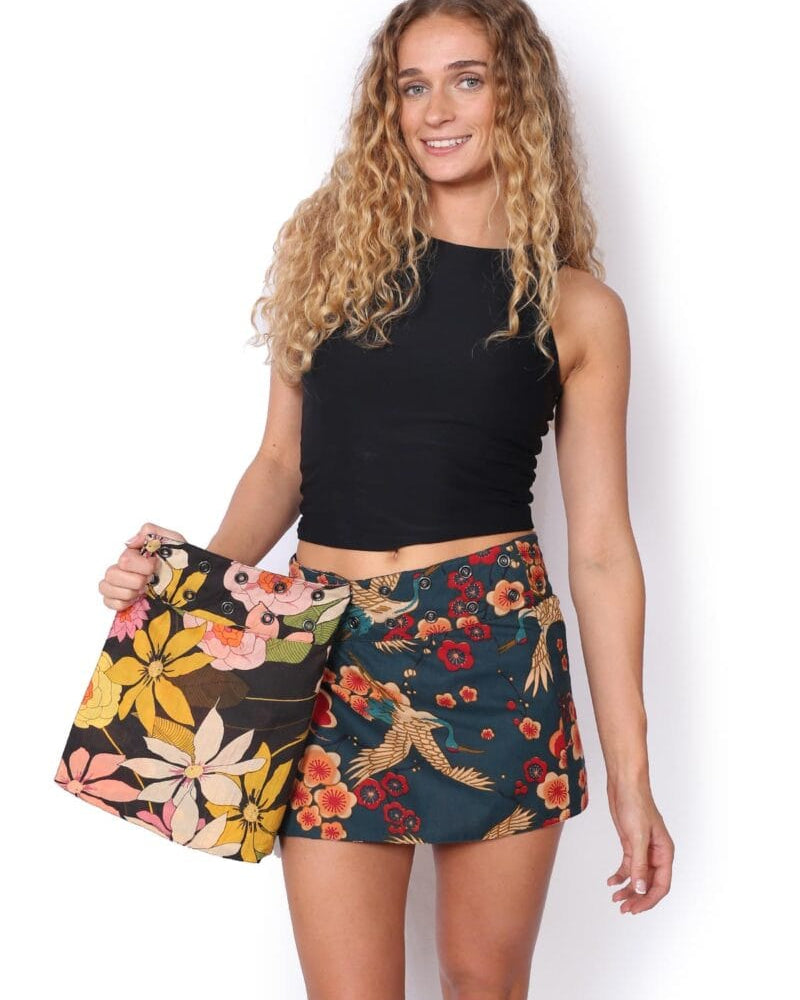 OM Designs OM Designs Mini Reversible Skirt - Cherry Blossom Cranes/Exotic Vibes OM Designs Mini Reversible Skirt - Cherry Blossom Cranes/Exotic Vibes Splash Swimwear Skirt O/S 1000030829