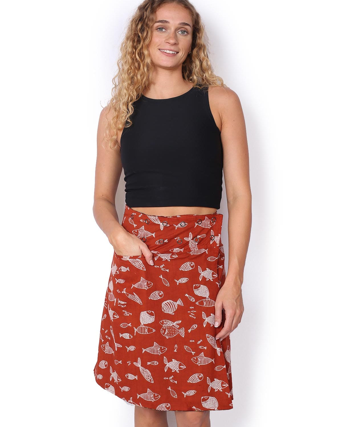 OM Designs OM Designs Reversible Chameleon Skirt - Croc Black/Ochre Fish OM Designs Reversible Chameleon Skirt - Croc Black/Ochre Fish Splash Swimwear Skirt O/S 1000030825