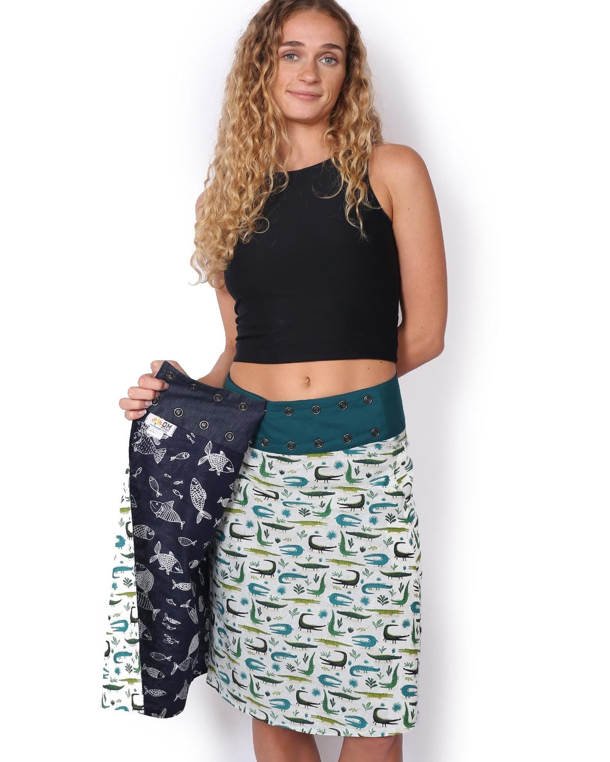 OM Designs OM Designs Reversible New Energy Skirt Long - Navy Fish/Crocodiles 46927671041753 OM Designs Reversible New Energy Skirt Long - Navy Fish/Crocodiles Splash Swimwear Skirt O/S 86927671041753