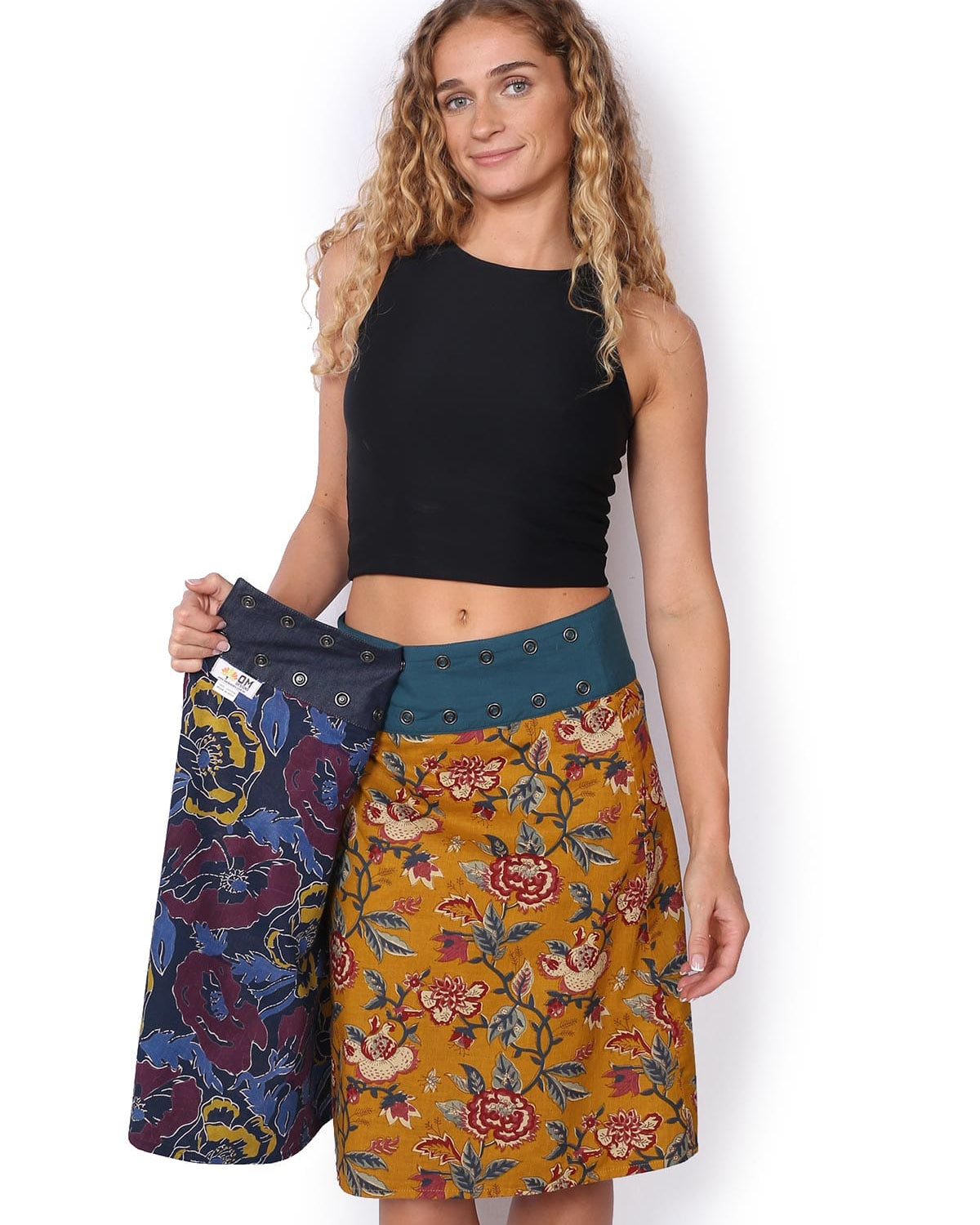 OM Designs OM Designs Reversible New Energy Skirt Long - Purple Haze/Mustard Florals 99148961072025 OM Designs Reversible New Energy Skirt Long - Purple Haze/Mustard Florals Splash Swimwear Skirt O/S 19148961072025