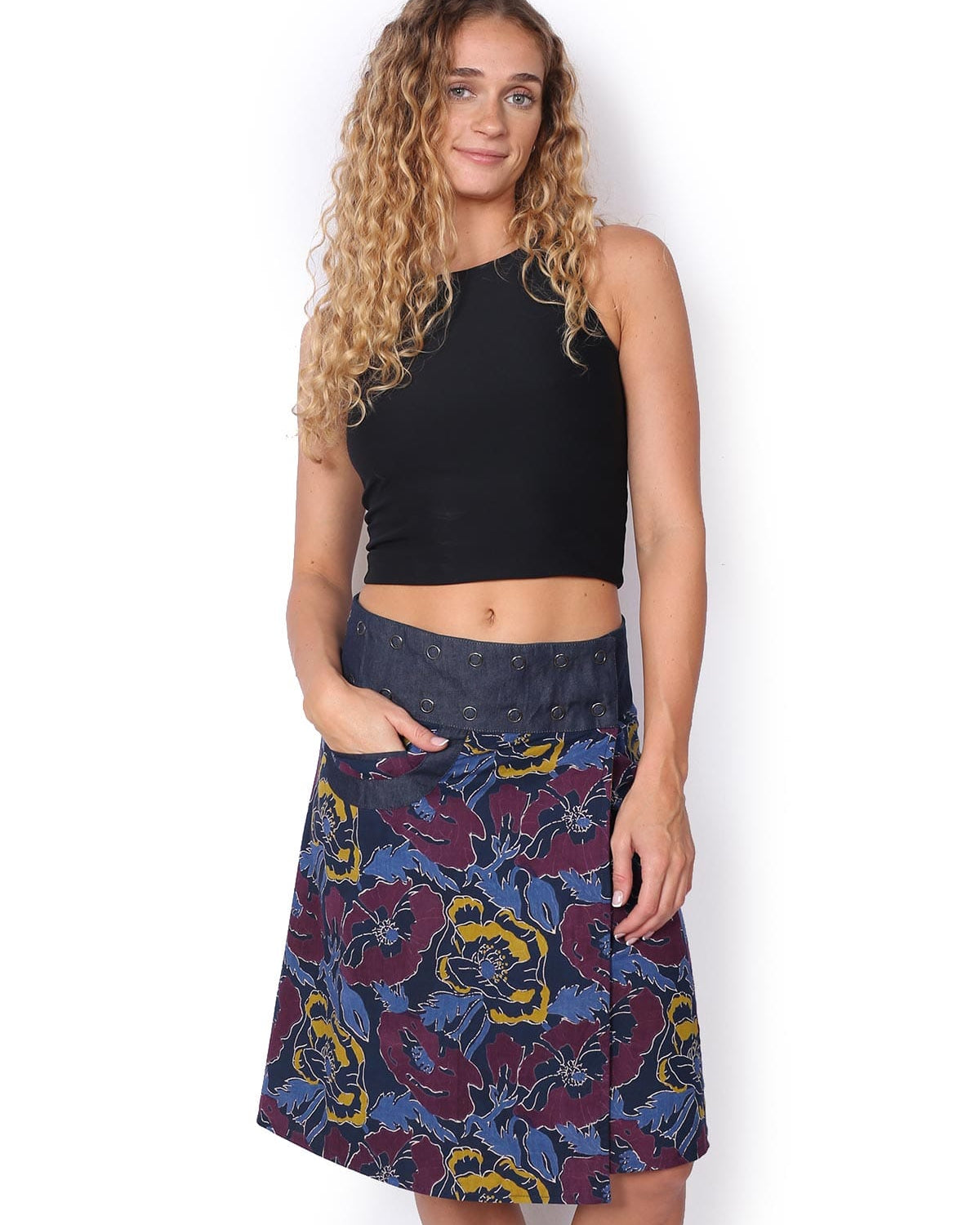 OM Designs OM Designs Reversible New Energy Skirt Long - Purple Haze/Mustard Florals 99148961072025 OM Designs Reversible New Energy Skirt Long - Purple Haze/Mustard Florals Splash Swimwear Skirt O/S 19148961072025