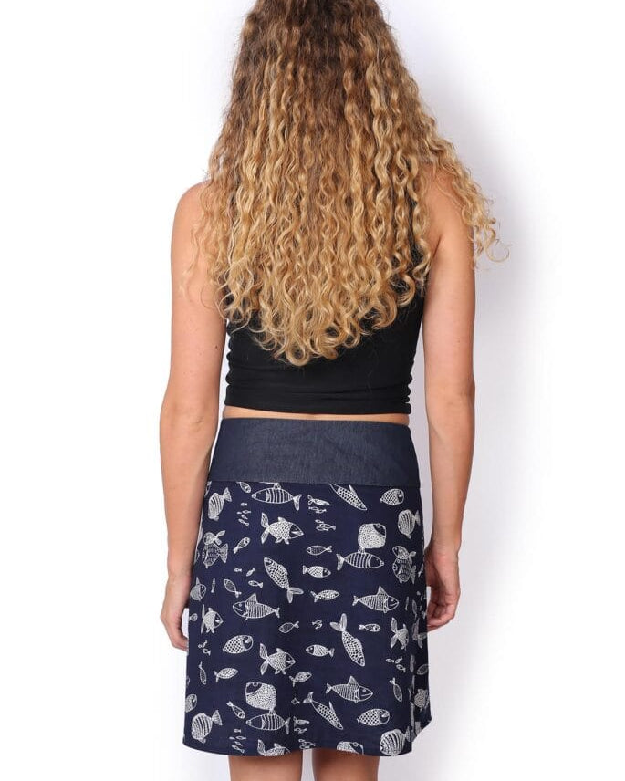 OM Designs OM Designs Reversible New Energy Skirt Short - Navy Fish/Crocodiles OM Designs Reversible New Energy Skirt Short - Navy Fish/Crocodiles Splash Swimwear Skirt O/S 1000030813