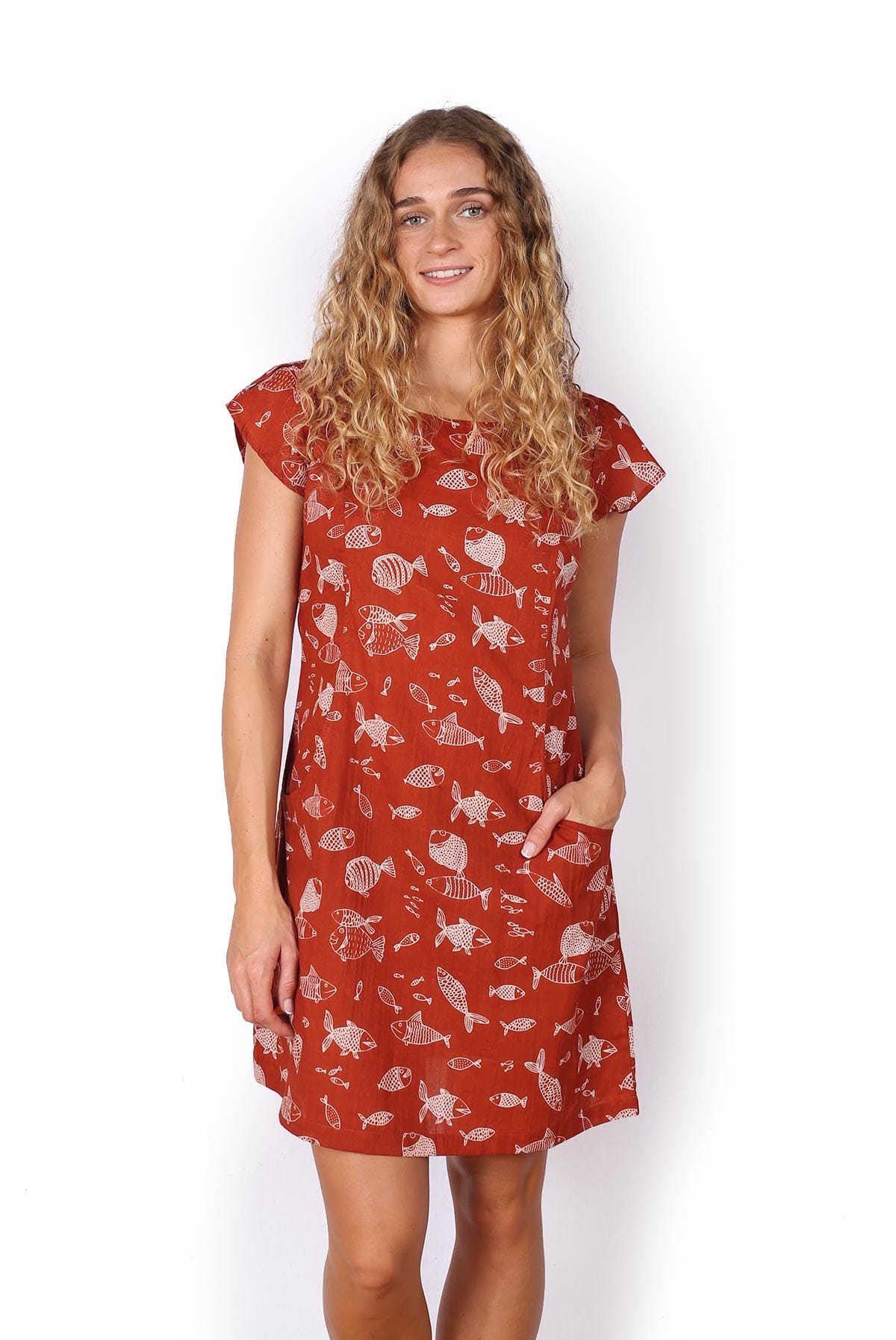 OM Designs OM Designs Zaylee Dress - Ochre Fish OM Designs Zaylee Dress - Ochre Fish Splash Swimwear Dresses