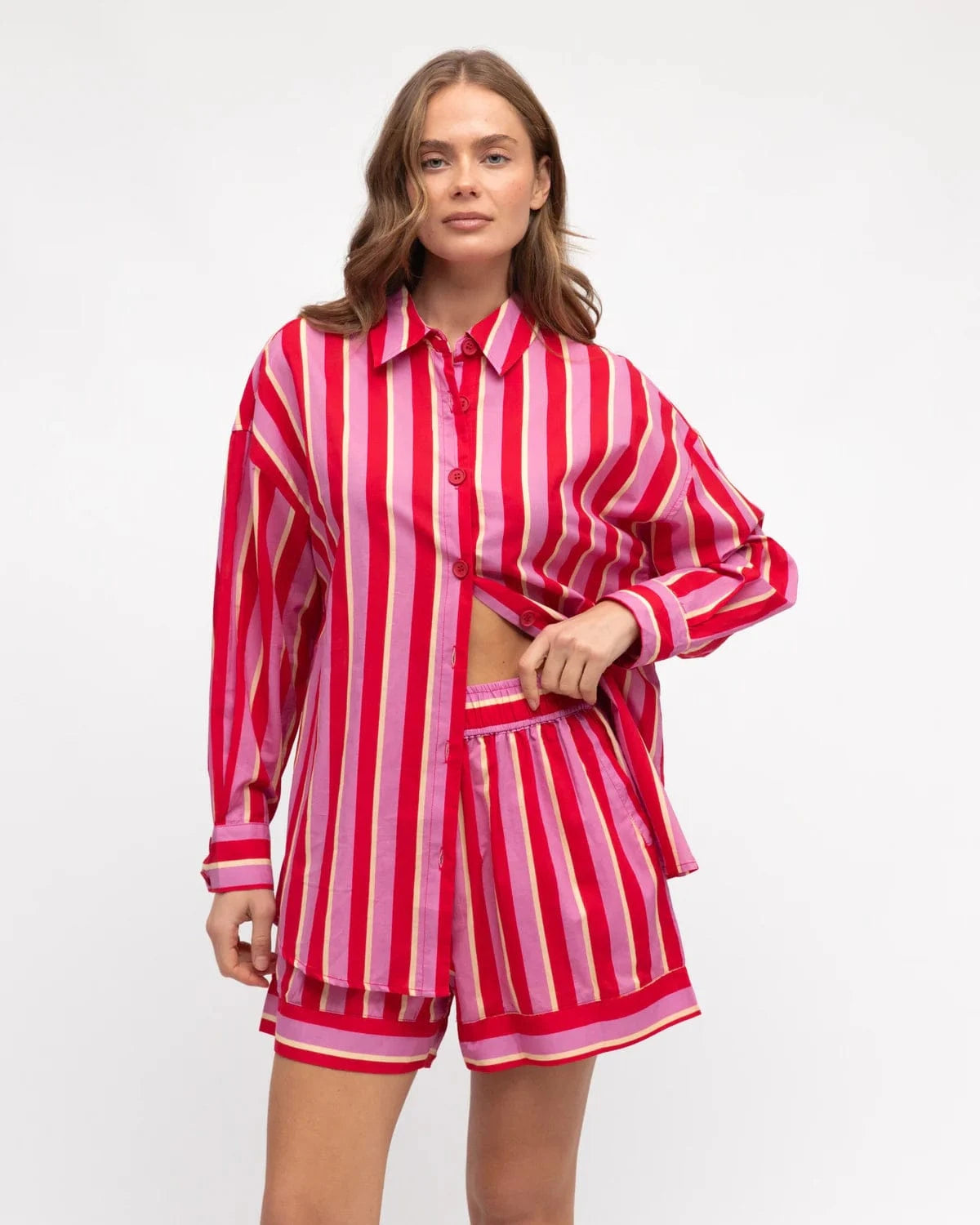 Paper Heart Paper Heart Renata Stripe Shirt - Red Paper Heart Renata Stripe Shirt - Red Splash Swimwear Tops