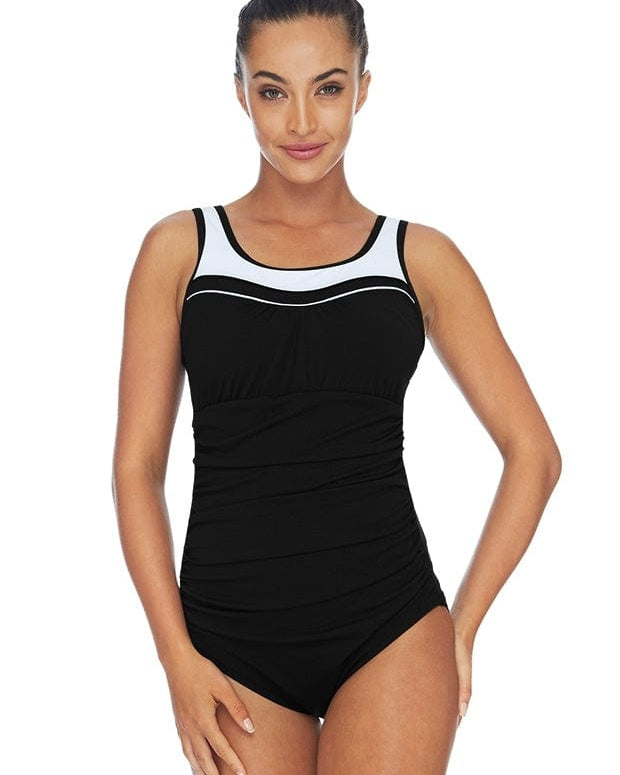 Pool Proof Scoop Rouch Mastectomy One Piece Splash Swimwear Swim Dress, Tankini & One Piece
