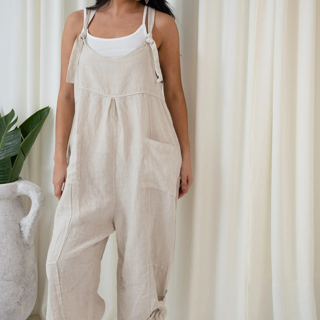 Portofino Jovie Baggy Linen Jumpsuit Jovie Baggy Linen Jumpsuit Splash Swimwear Playsuits & Jumpsuits Beige / O/S