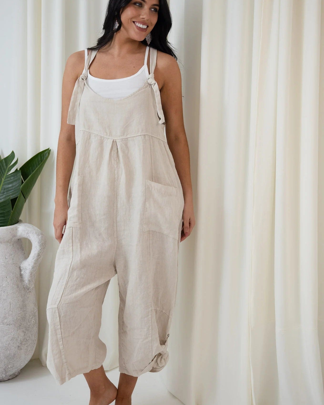 Portofino Jovie Baggy Linen Jumpsuit Jovie Baggy Linen Jumpsuit Splash Swimwear Playsuits & Jumpsuits Beige / O/S