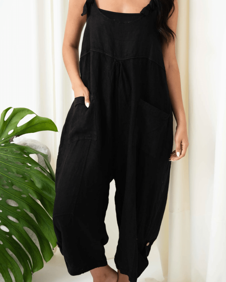 Portofino Portofino Jovie Baggy Linen Jumpsuit Portofino Jovie Baggy Linen Jumpsuit Splash Swimwear Playsuits & Jumpsuits Black / O/S