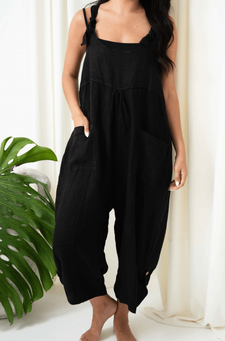 Portofino Portofino Jovie Baggy Linen Jumpsuit Portofino Jovie Baggy Linen Jumpsuit Splash Swimwear Playsuits & Jumpsuits Black / O/S