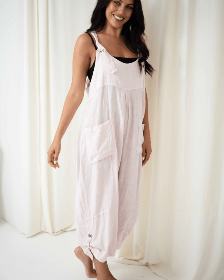 Portofino Portofino Jovie Baggy Linen Jumpsuit Portofino Jovie Baggy Linen Jumpsuit Splash Swimwear Playsuits & Jumpsuits Pink / O/S