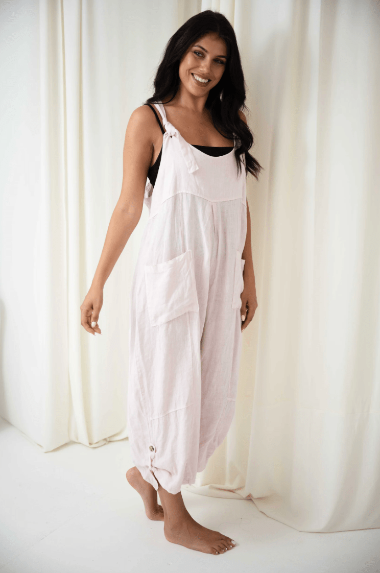 Portofino Portofino Jovie Baggy Linen Jumpsuit Portofino Jovie Baggy Linen Jumpsuit Splash Swimwear Playsuits & Jumpsuits Pink / O/S
