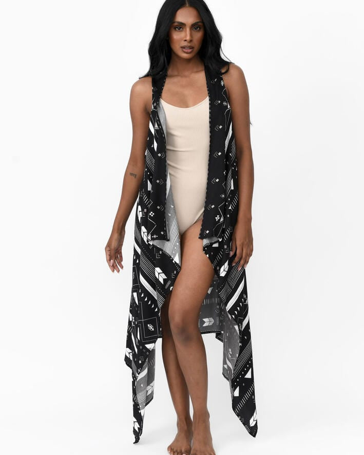 Possi the Label Freya Duster Vest Tribal - Black & Silver PLT-FDV101 Splash Swimwear Clothing O/S 794712263876