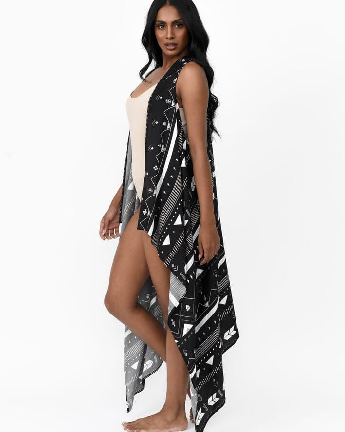 Possi the Label Freya Duster Vest Tribal - Black & Silver PLT-FDV101 Splash Swimwear Clothing O/S 794712263876