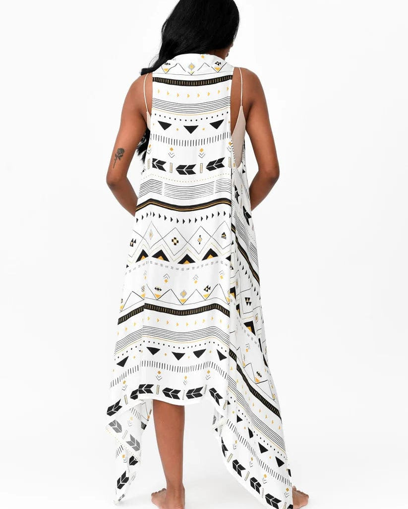 Possi the Label Freya Duster Vest Tribal - White & Gold PTL-FDV101 Shop Australian Tropical Fashion: Freya Duster Vest Tribal - White & Gold | Splash Swimwear Splash Swimwear O/S 794712263807