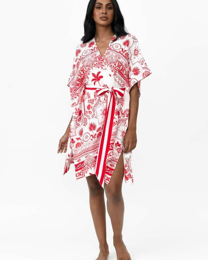 Possi the Label Zahlia Short Kimono Mediterranean - Red & White Splash Swimwear Clothing