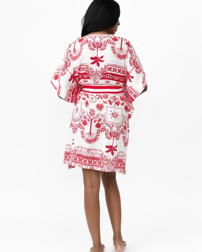Possi the Label Zahlia Short Kimono Mediterranean - Red & White Splash Swimwear Clothing