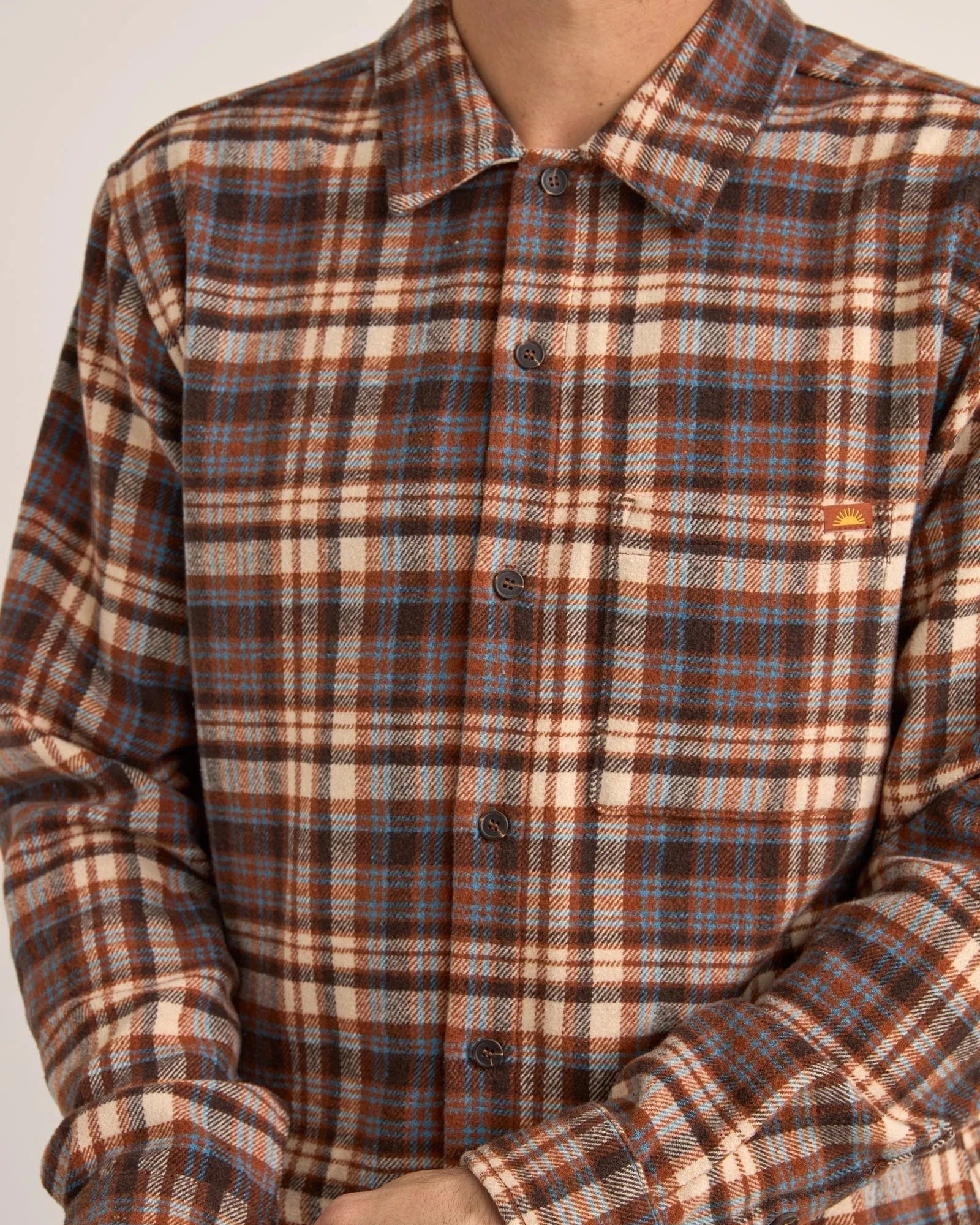 Rhythm Mens Albert Check Long Sleeve Shirt - Almond Rhythm Albert Check LS Shirt - Almond Splash Swimwear Mens