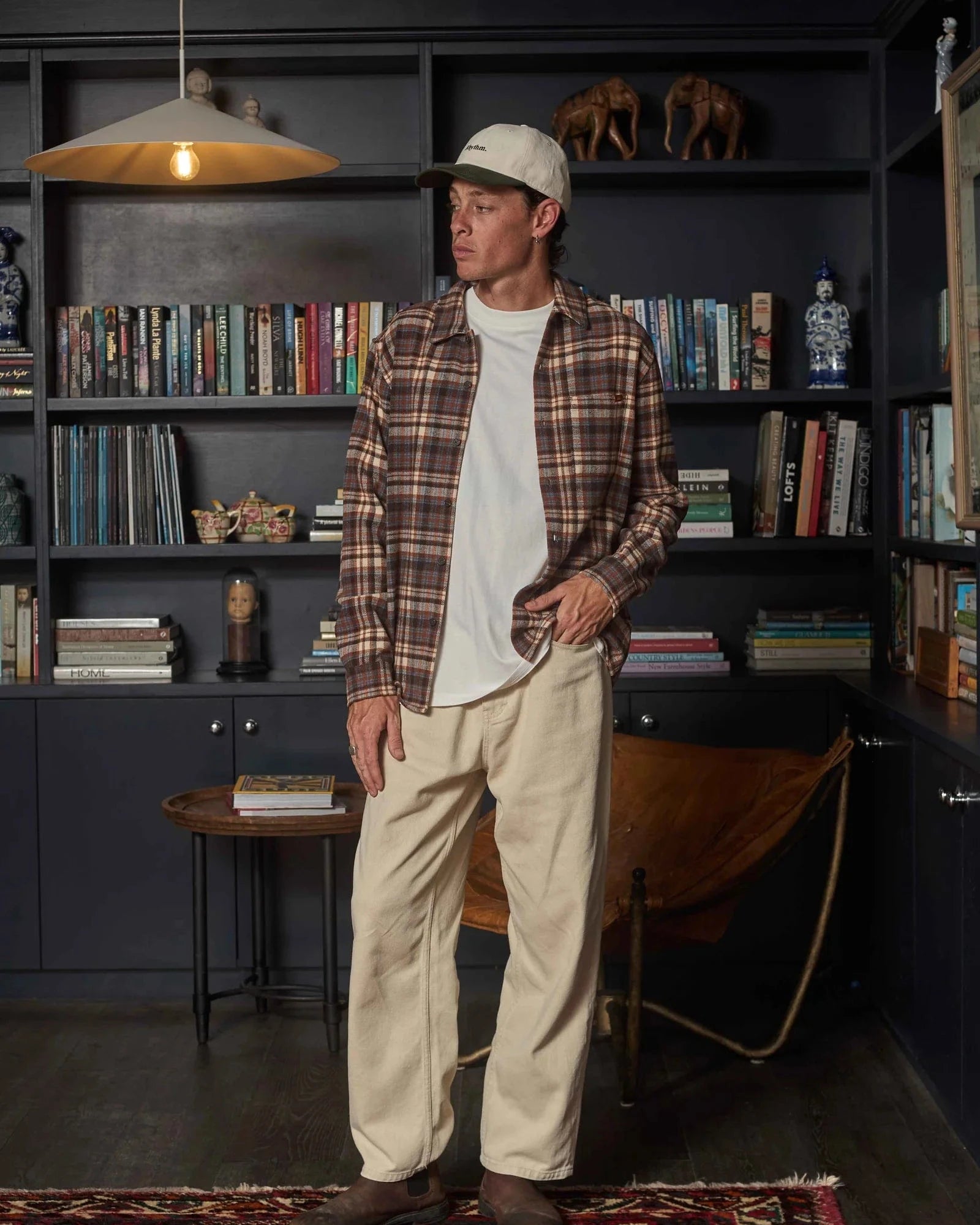 Rhythm Mens Albert Check Long Sleeve Shirt - Almond Rhythm Albert Check LS Shirt - Almond Splash Swimwear Mens