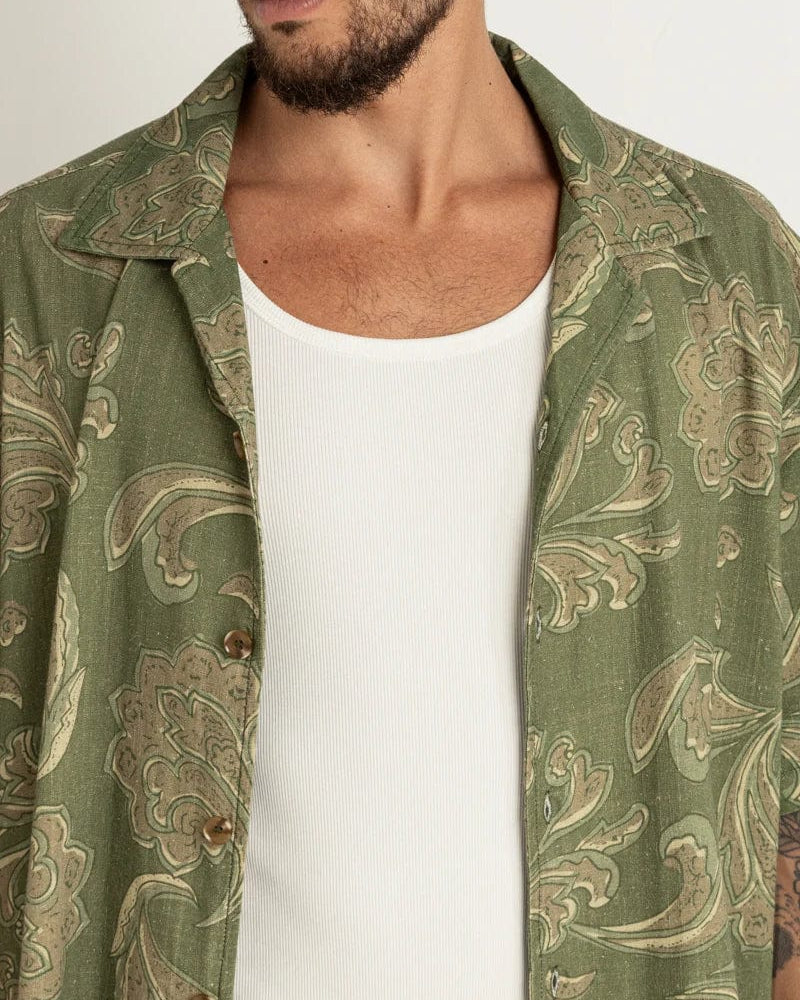 Rhythm Mens Astral Bloom Ss Shirt - Olive Rhythm Astral Bloom Ss Shirt Splash Swimwear