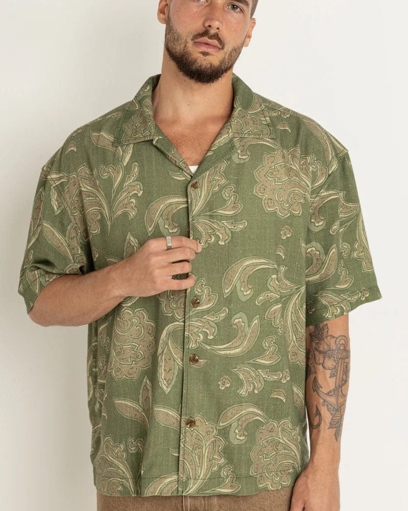 Rhythm Mens Astral Bloom Ss Shirt - Olive Rhythm Astral Bloom Ss Shirt Splash Swimwear