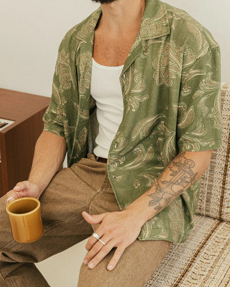 Rhythm Mens Astral Bloom Ss Shirt - Olive Rhythm Astral Bloom Ss Shirt Splash Swimwear